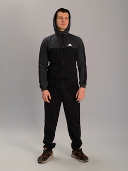 Чоловічий спортивний костюм із кофтою на замку з капюшоном adidas антрацитово-чорний, Ростовка (4 шт)