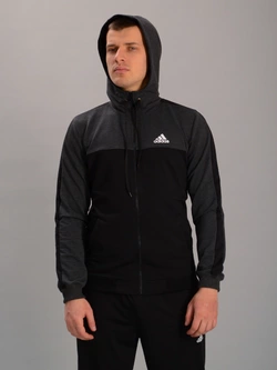 Чоловіча спортивна двоколірна кофта на замку з капюшоном adidas антрацитово-чорна, Ростовка (4 шт)