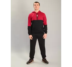 Чоловічий спортивний костюм із кофтою-кенгуру gerb бордово-чорний, Ростовка (4 шт)
