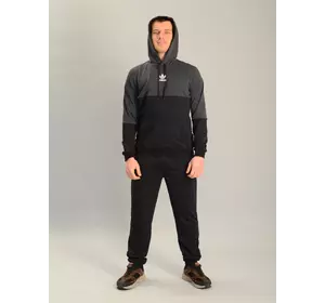 Чоловічий спортивний костюм із кофтою-кенгуру adidas антрацитово-чорний, Ростовка (4 шт)