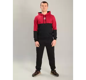 Чоловічий спортивний костюм із кофтою-кенгуру adidas бордово-чорний, Ростовка (4 шт)